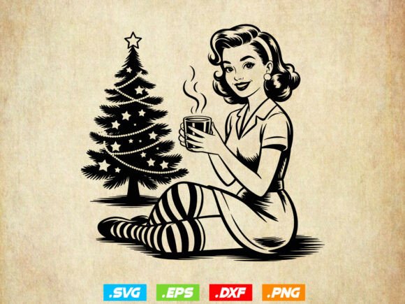 Christmas Retro Girl Svg, Christmas Cut