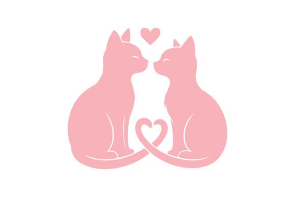 Cute Couple Romantic Cats Silhouette