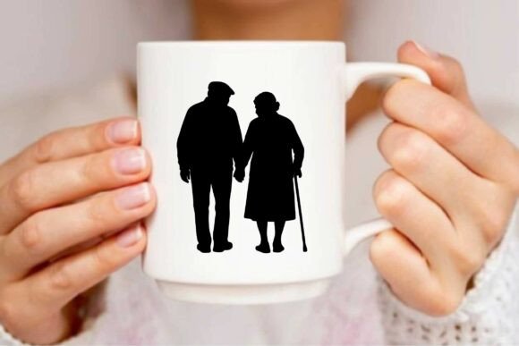 Old Couple Silhouette Clipart Vector