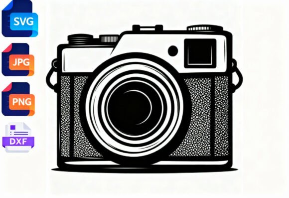 Retro Camera SVG Clipart Black and White