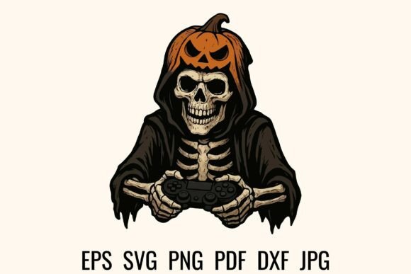 Spooky Skeleton Gamer Halloween SVG PNG Review